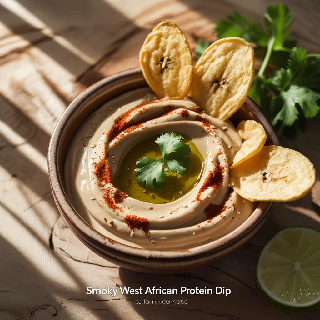 Smoky West African Black-Eyed Pea Protein Dip with Plantain Chips