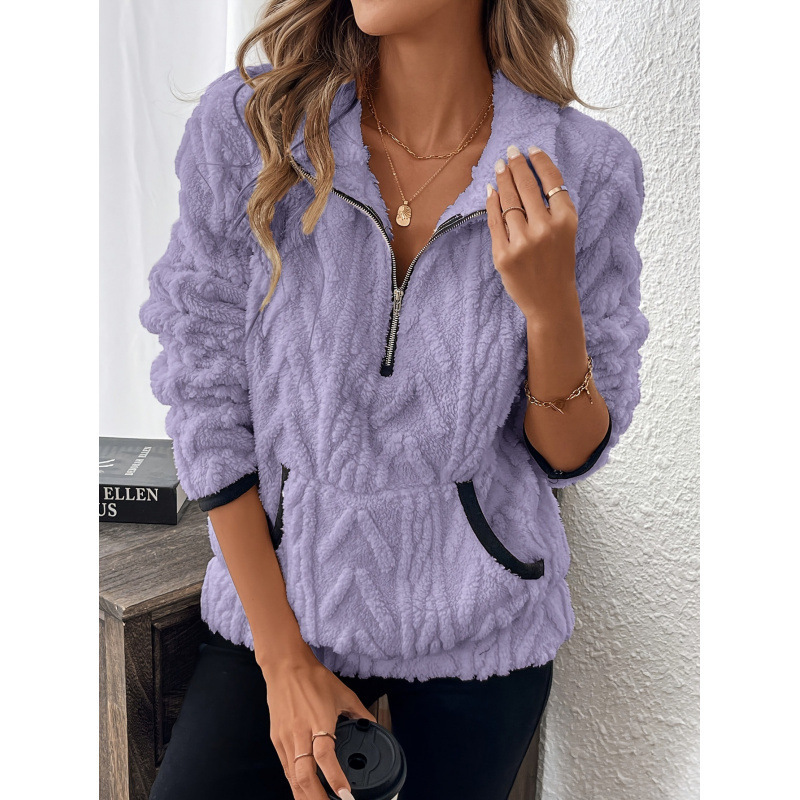 Damen-Sweatshirt mit Reißverschluss, Stehkragen und Taschen