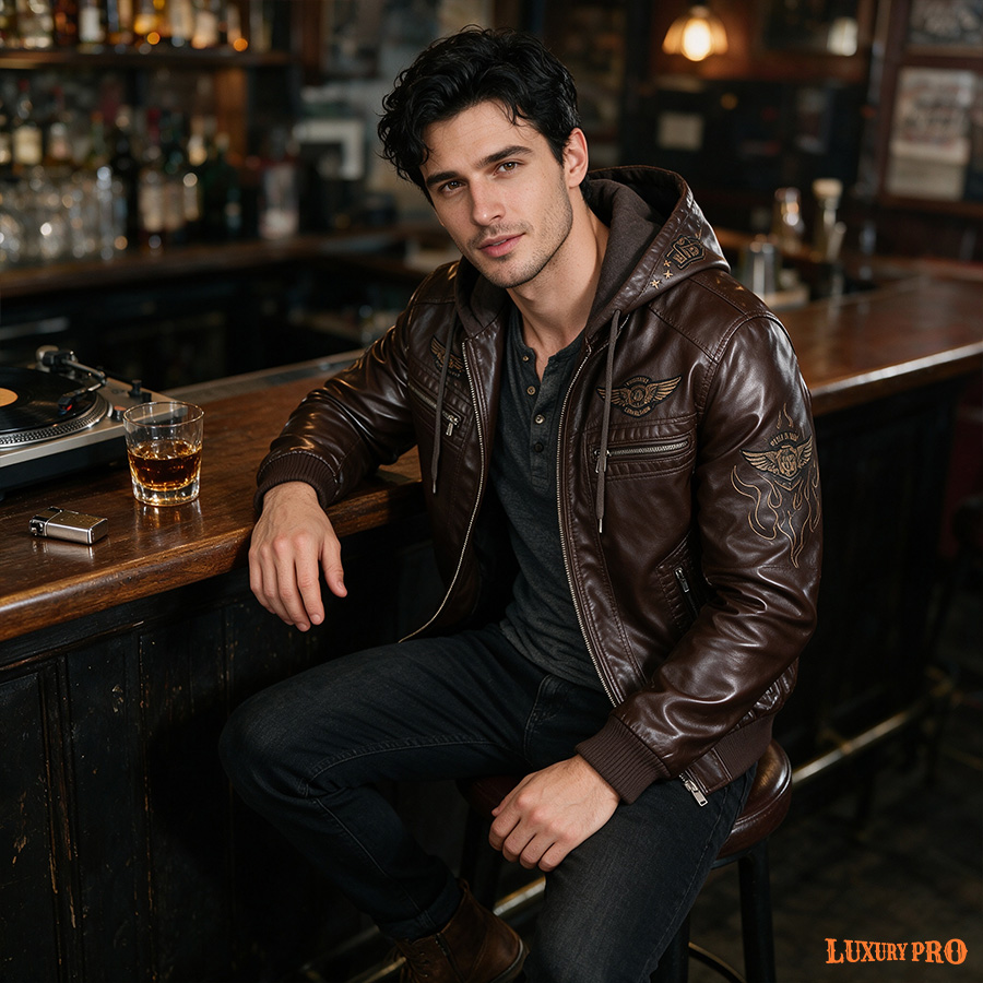 2D hooded leather jacket