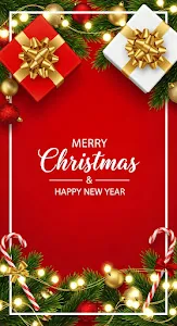 Vibrant Red Christmas Greeting with Gifts and Garland