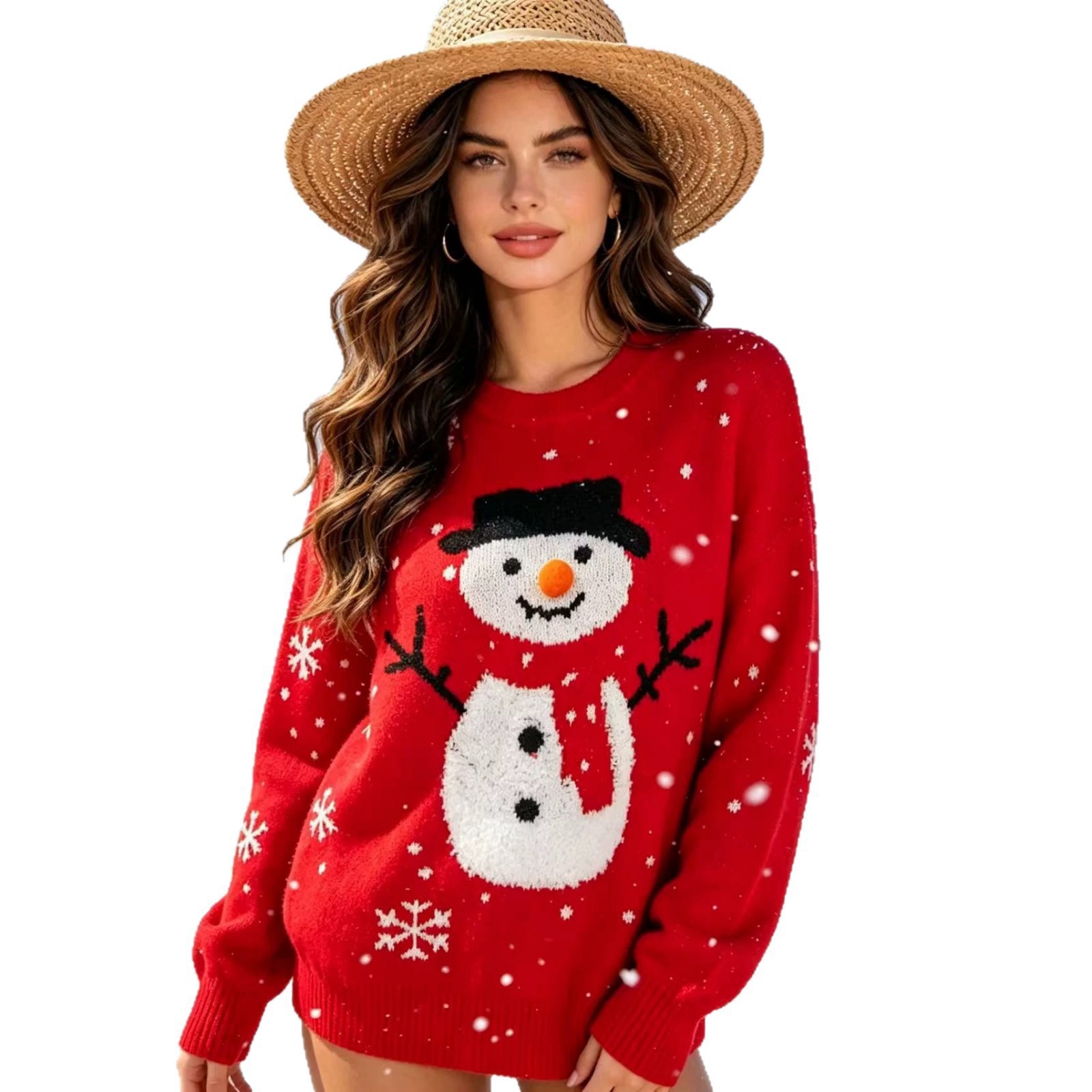 Women's Christmas Sweater with Snowman Motif