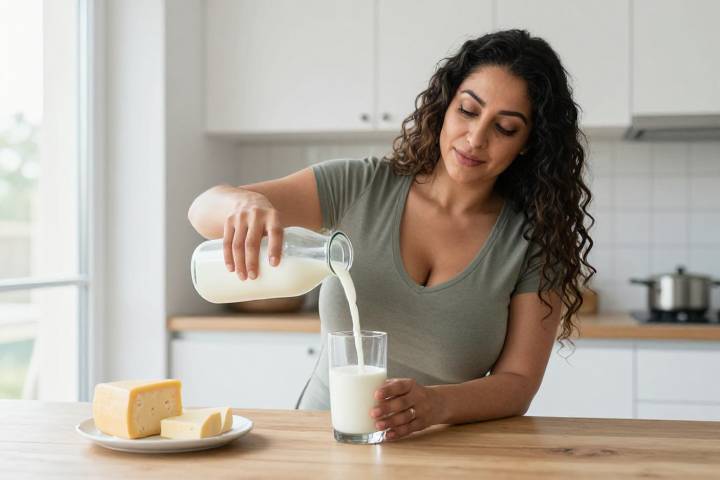 منتجات الألبان كاملة الدسم على طاولة طعام