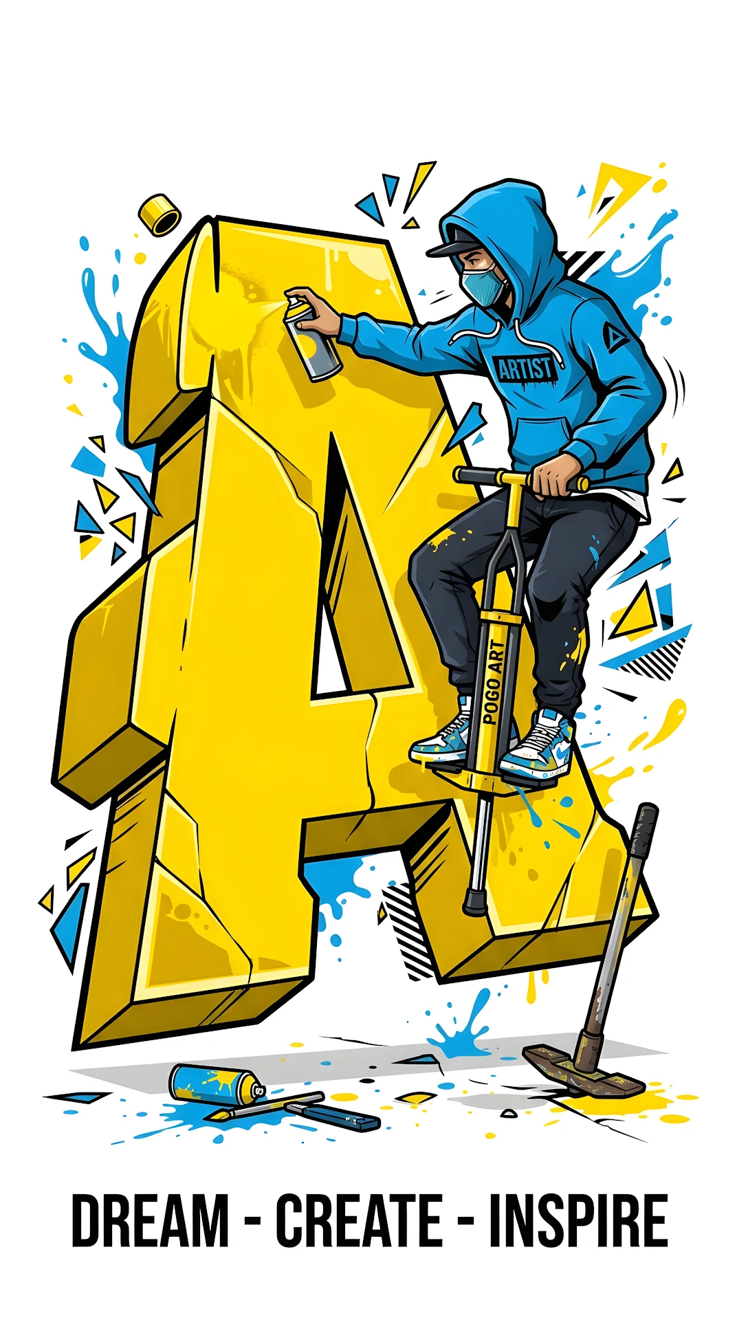 Vector Illustration of a Graffiti Artist on a Pogo Stick - Free 4K mobile Wallpaper