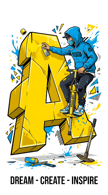 Vector Illustration of a Graffiti Artist on a Pogo Stick - Free mobile Wallpaper