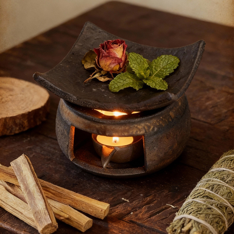 Ceramic incense burner with heat protection