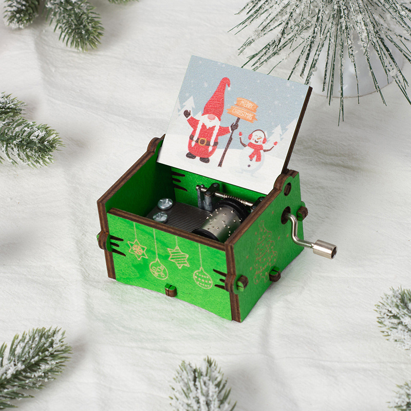 Decorative wooden music box with hand crank