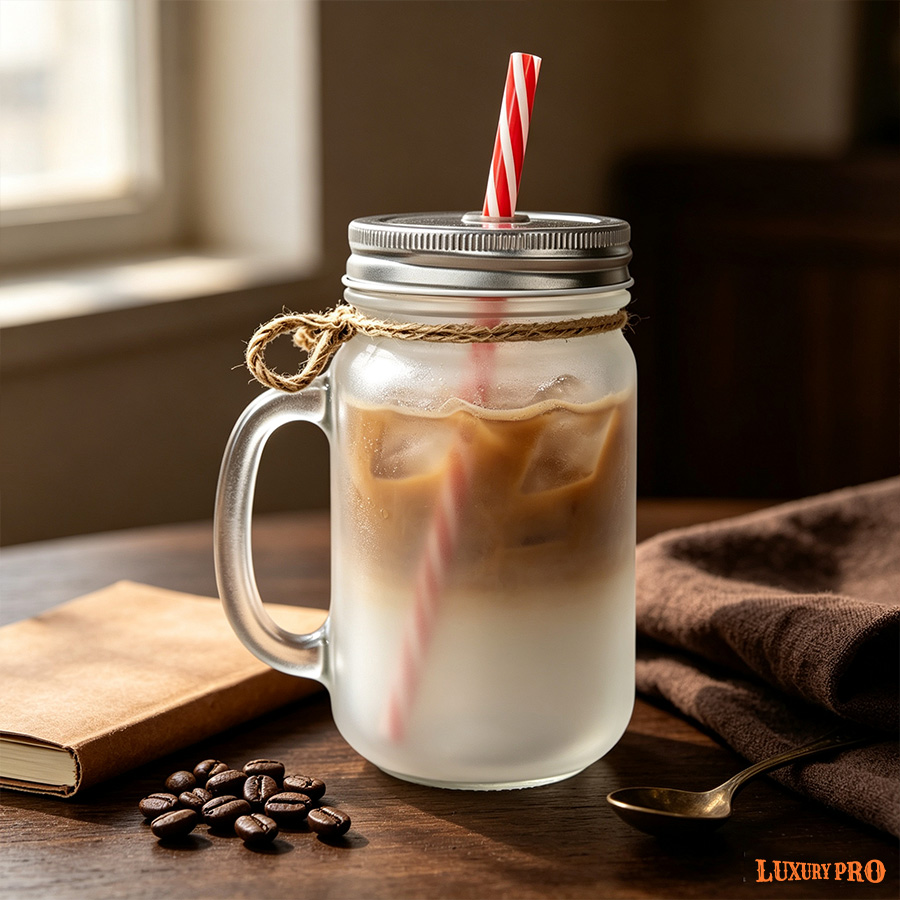 AOP Mason Jar With Handle & Straw