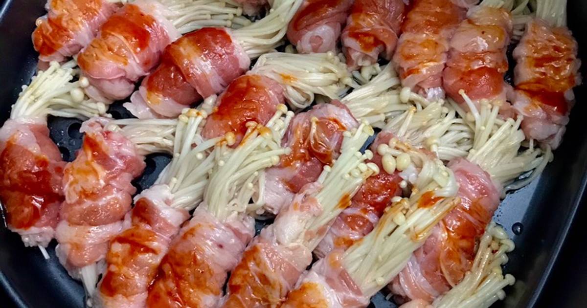Ba chỉ bò cuộn nấm kim châm - Nồi chiên không dầu