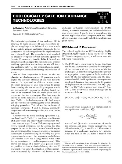 ECOLOGICALLY SAFE ION EXCHANGE TECHNOLOGIES