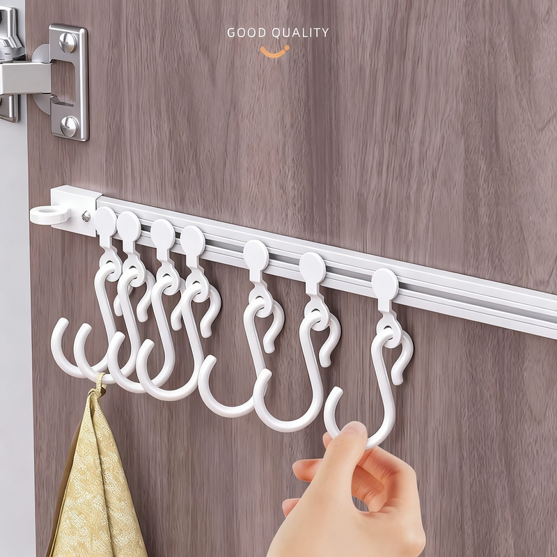 Rail system with hooks for cabinet doors