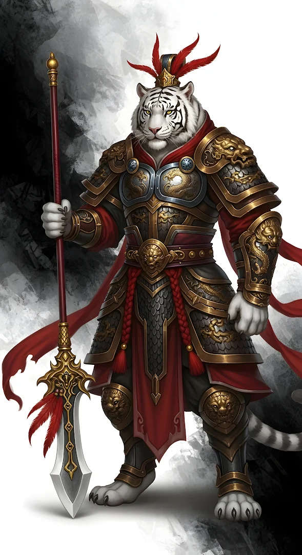 Chinese Mythology White Tiger General in Gold Armor