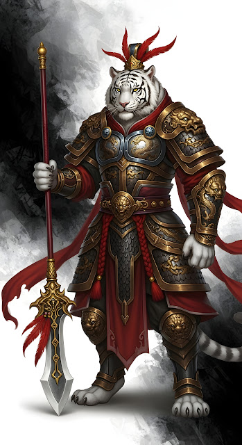 Chinese Mythology White Tiger General in Gold Armor - Free mobile Wallpaper