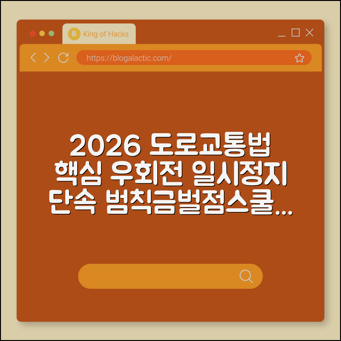 2026년 달라지는 도로교통법 핵심 요약, 우회전 일시정지 단속 강화 (범칙금, 벌점, 스쿨존 제한속도)