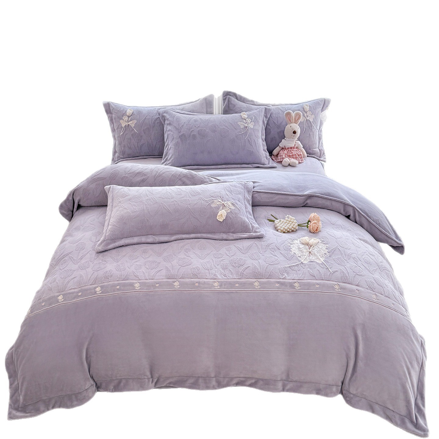 Milchfaser-Fleece Bettwäsche-Set, doppelseitig, 4-teilig
