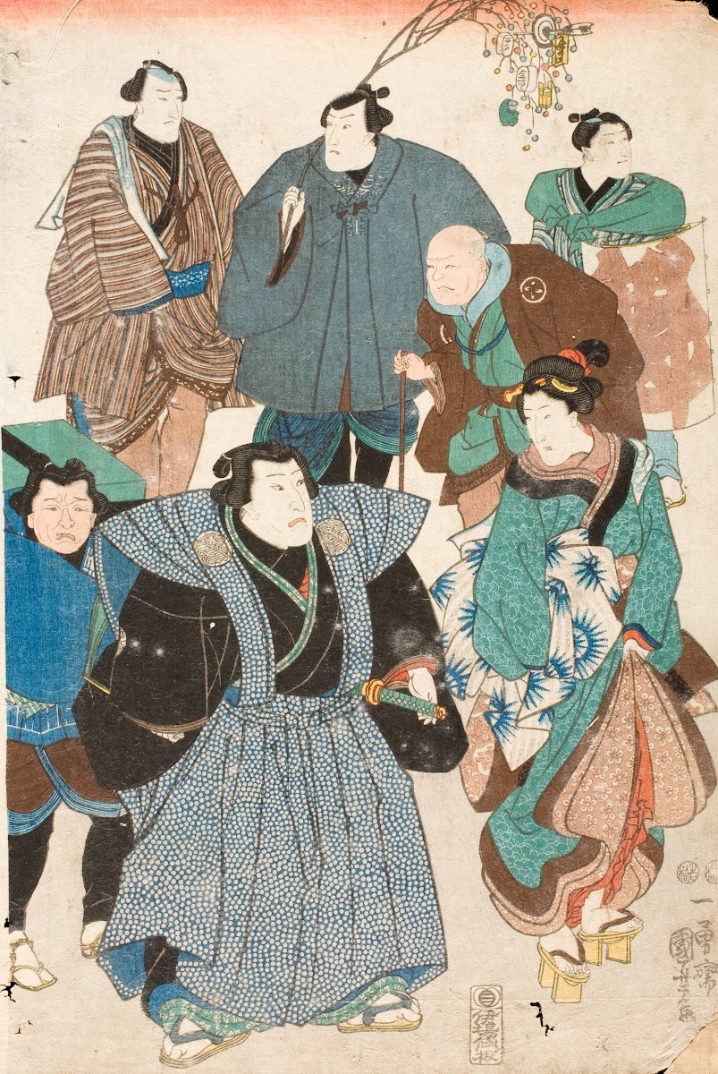 Celebrating Spring Kabuki Actors Disguised as a Street Crowd circa 1850 1851