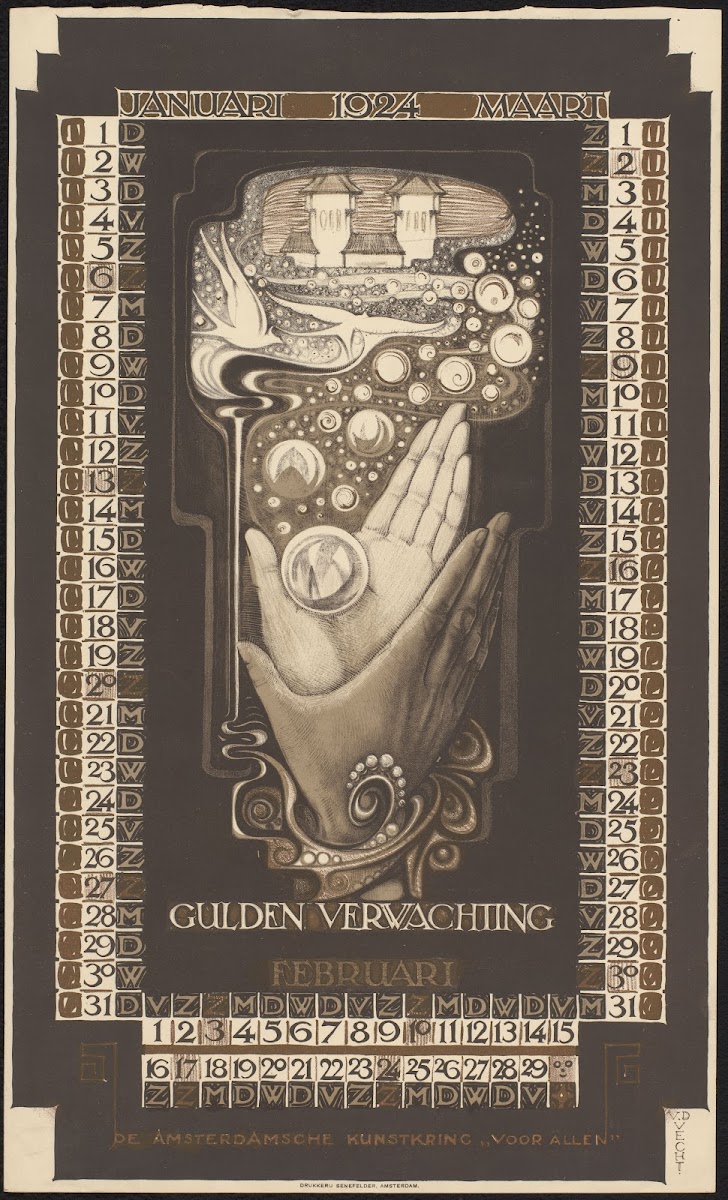 Kalenderblad Voor Januari Tot En Met Maart 1924 1923