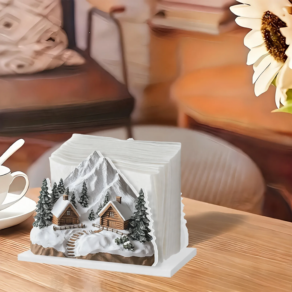 Decorative napkin holder in winter cabin design