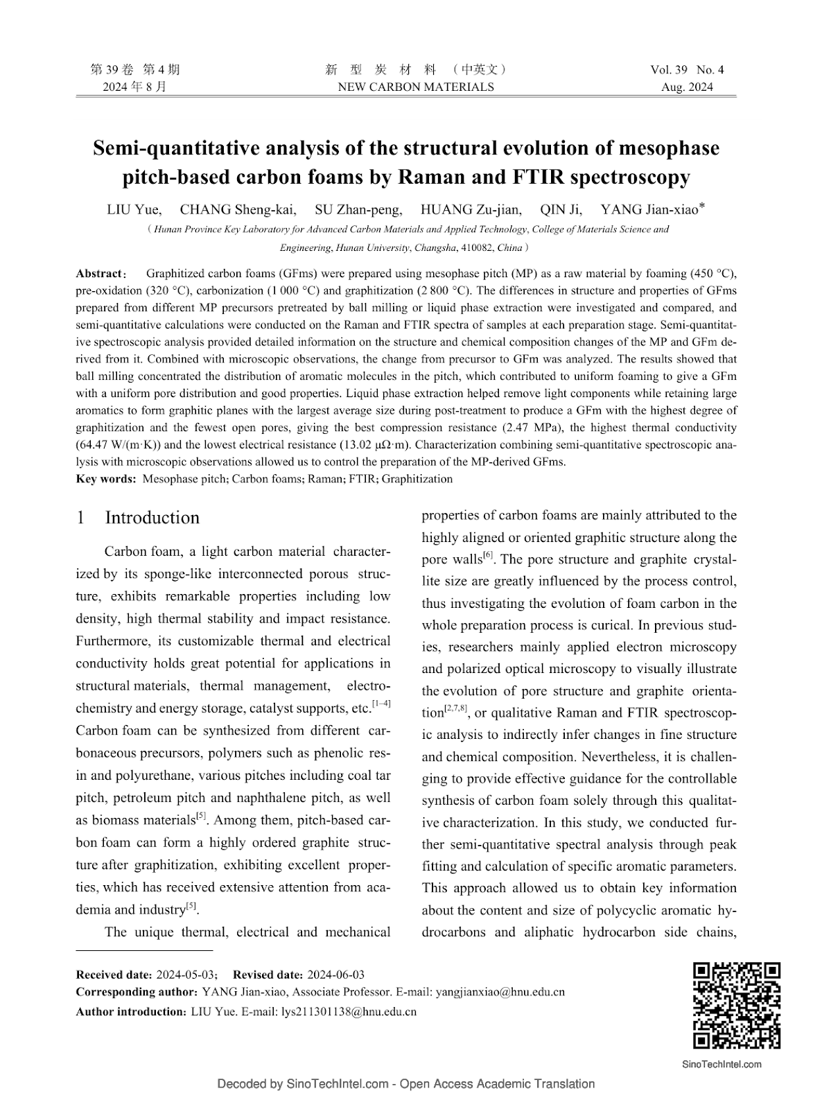 Semi-quantitative analysis of the structural evolution of mesophase pitch-based carbon foams by Raman and FTIR spectroscopy