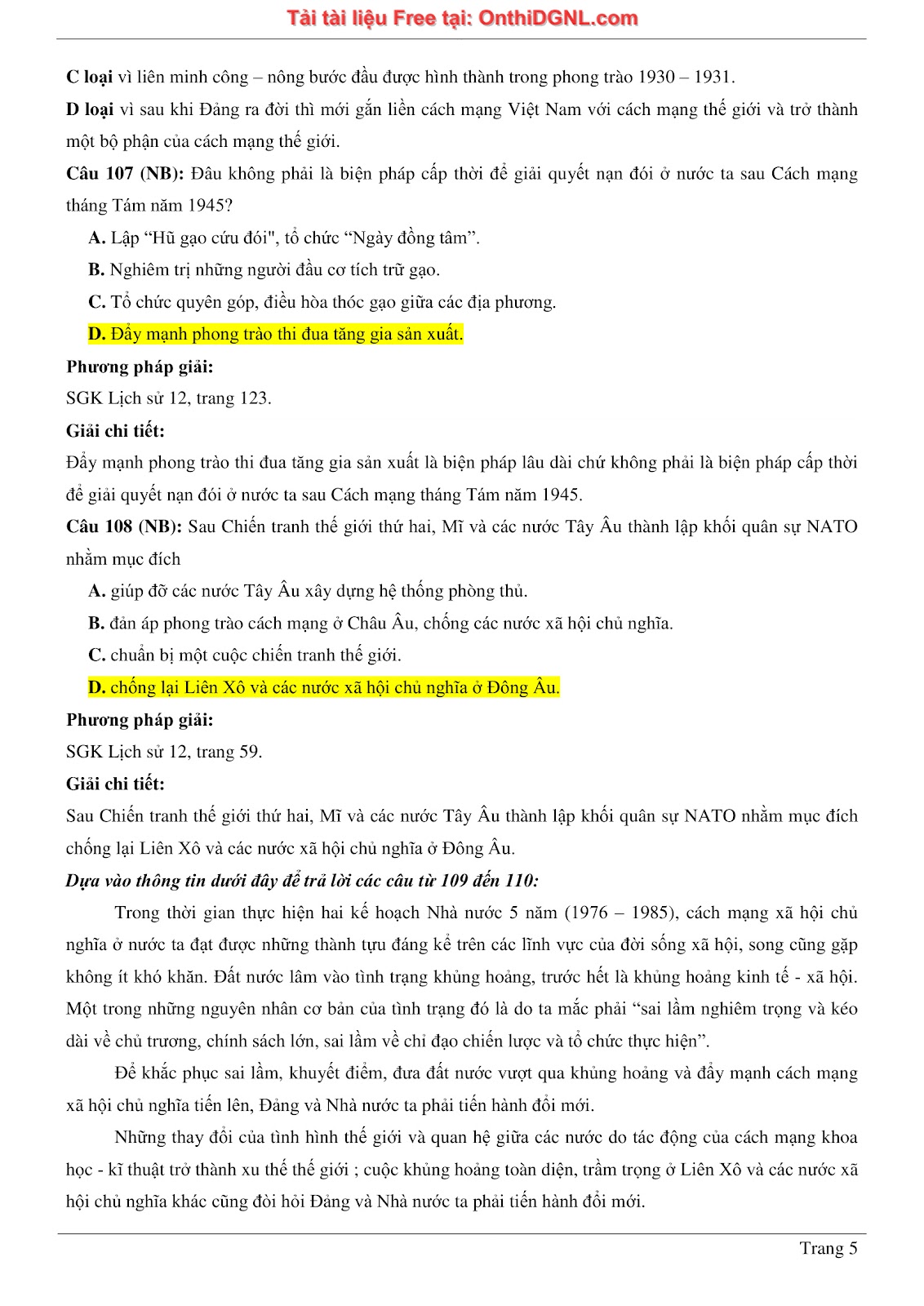 150 bài tập môn Sủ- Ôn thi ĐGNL ĐHQG HN Phần 12