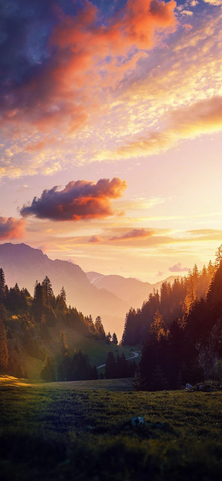 Dramatic Sunset Over Mountain Forest - Dramatic Landscape Photography Full HD iPhone Wallpaper (1407x3045)