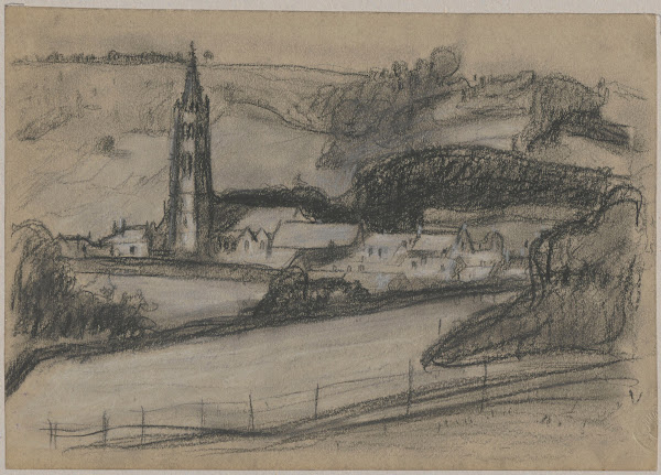 Widok miasteczka z wieżą kościoła 1909   1910