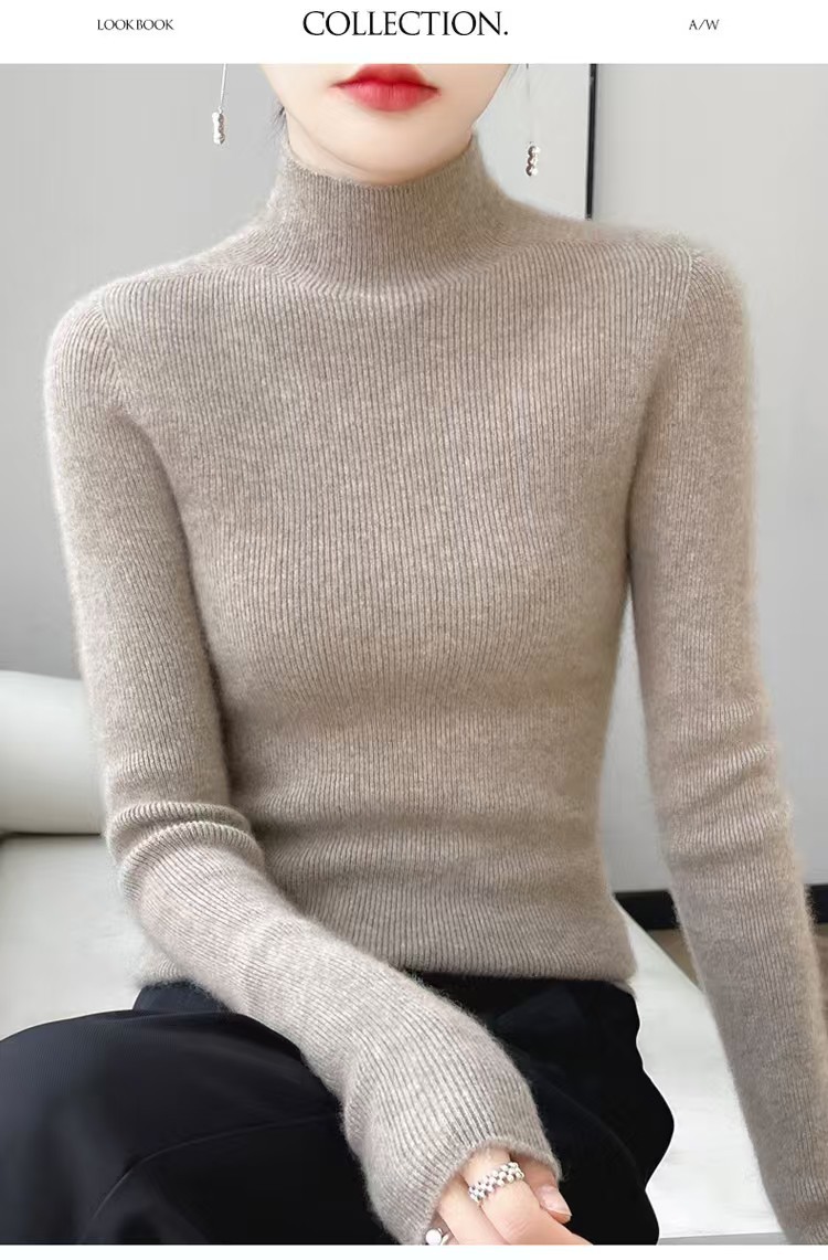 Women's seamless pure wool turtleneck sweater