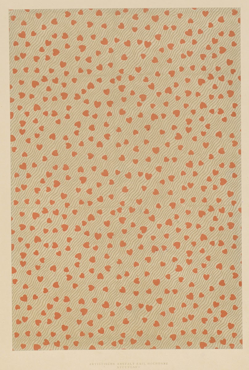 Lithografiertes Papier Flächenmuster mit Herzen 1885   1910