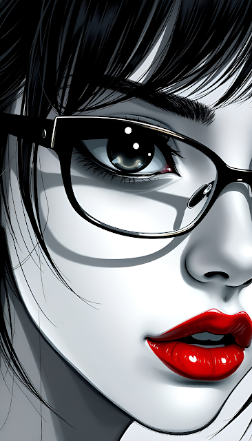 Graphic Monochrome Woman Portrait Vibrant Red Lipstick - Free mobile Wallpaper