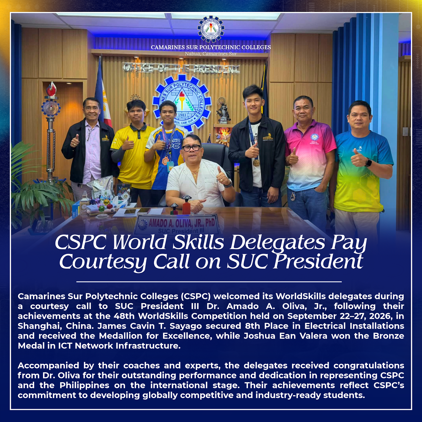 𝗖𝗦𝗣𝗖 𝗪𝗢𝗥𝗟𝗗 𝗦𝗞𝗜𝗟𝗟𝗦 𝗗𝗘𝗟𝗘𝗚𝗔𝗧𝗘𝗦 𝗣𝗔𝗬 𝗖𝗢𝗨𝗥𝗧𝗘𝗦𝗬 𝗖𝗔𝗟𝗟 𝗢𝗡 𝗦𝗨𝗖 𝗣𝗥𝗘𝗦𝗜𝗗𝗘𝗡𝗧