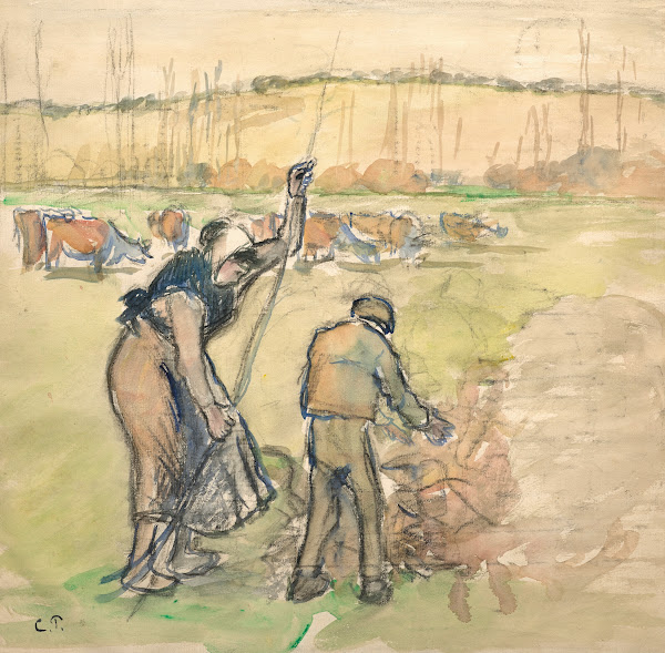 Paysanne et enfant faisant du feu circa 1890
