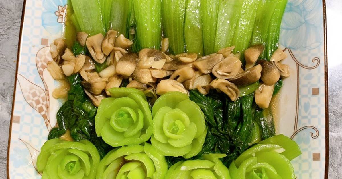 Rau cải ngọt xào nấm rơm