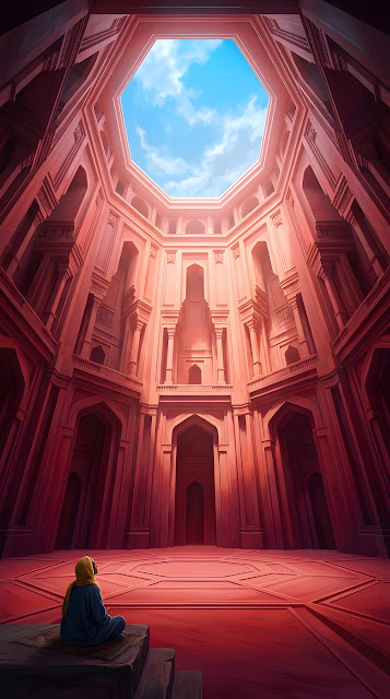 Surreal Colossal Octagonal Chamber with Solitary Figure - Free mobile Wallpaper