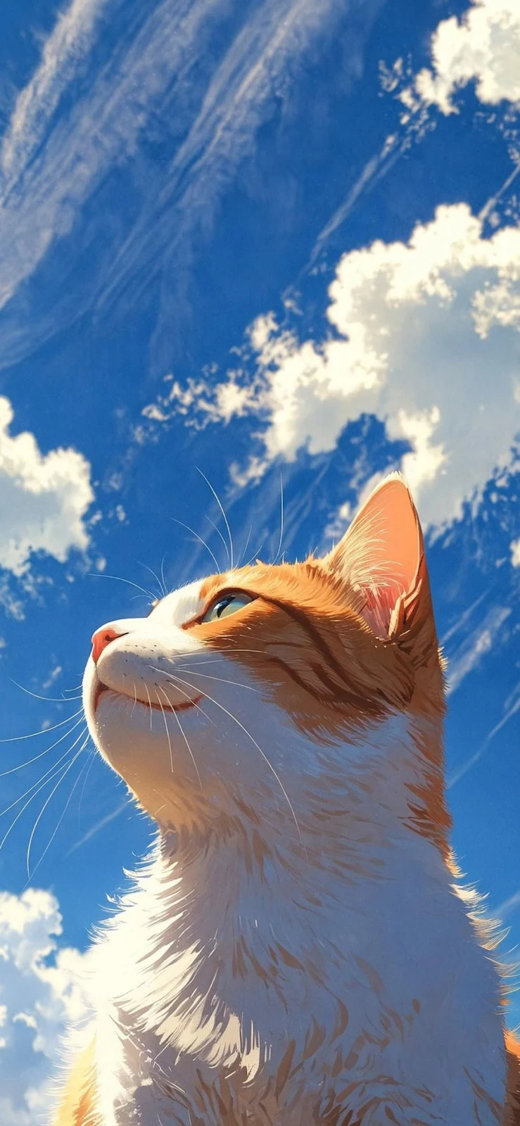 Ginger Cat Looking At Sky - Digital Illustration Full HD iPhone Wallpaper (1090x2360)