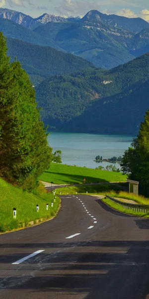 Mountain Road, Scenic View, Lake, Austria 4K Wallpaper Background