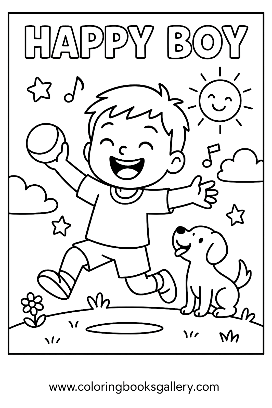 Happy Boy Coloring Page for Kids – Simple Emotional Learning Printable Line Art – printable coloring page