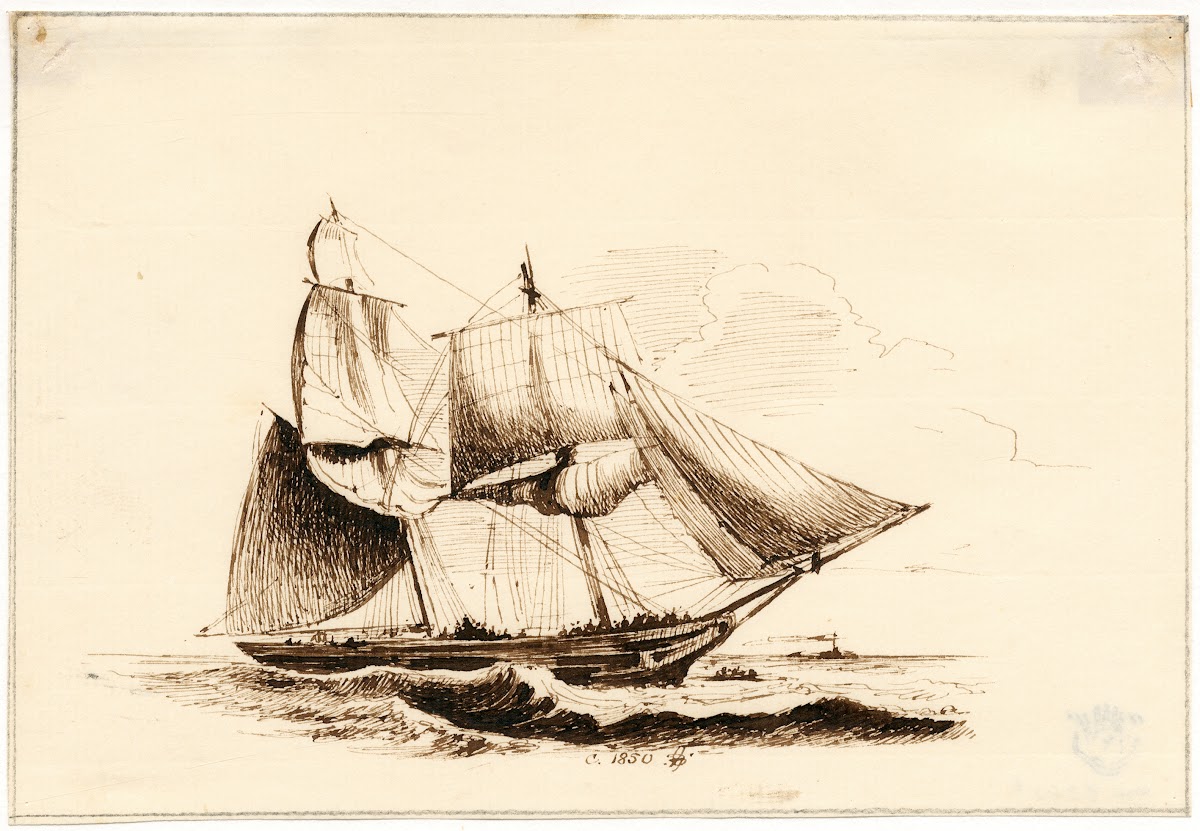 Een tweemaster in volle vaart 1850