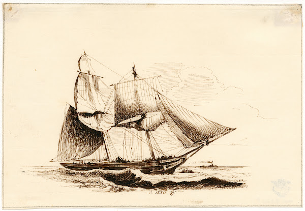 Een tweemaster in volle vaart 1850