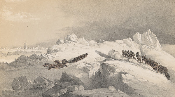 Division of Sledges finding and cutting a road through heavy hummocks in the Que