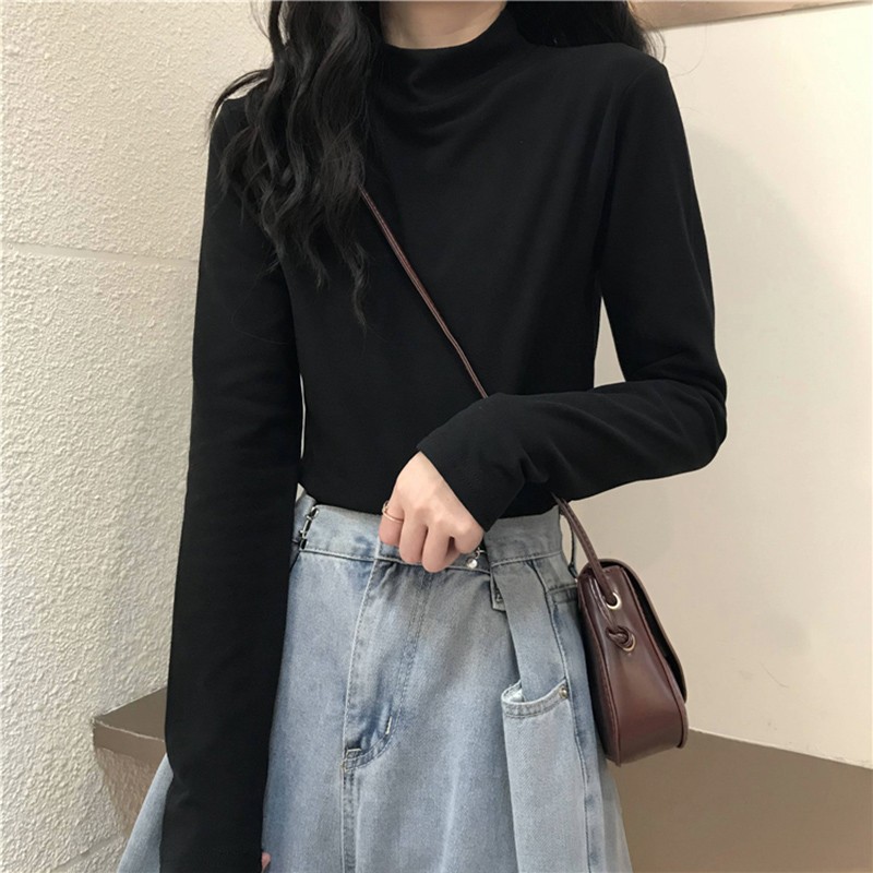 Ladies' long-sleeve shirt with high collar