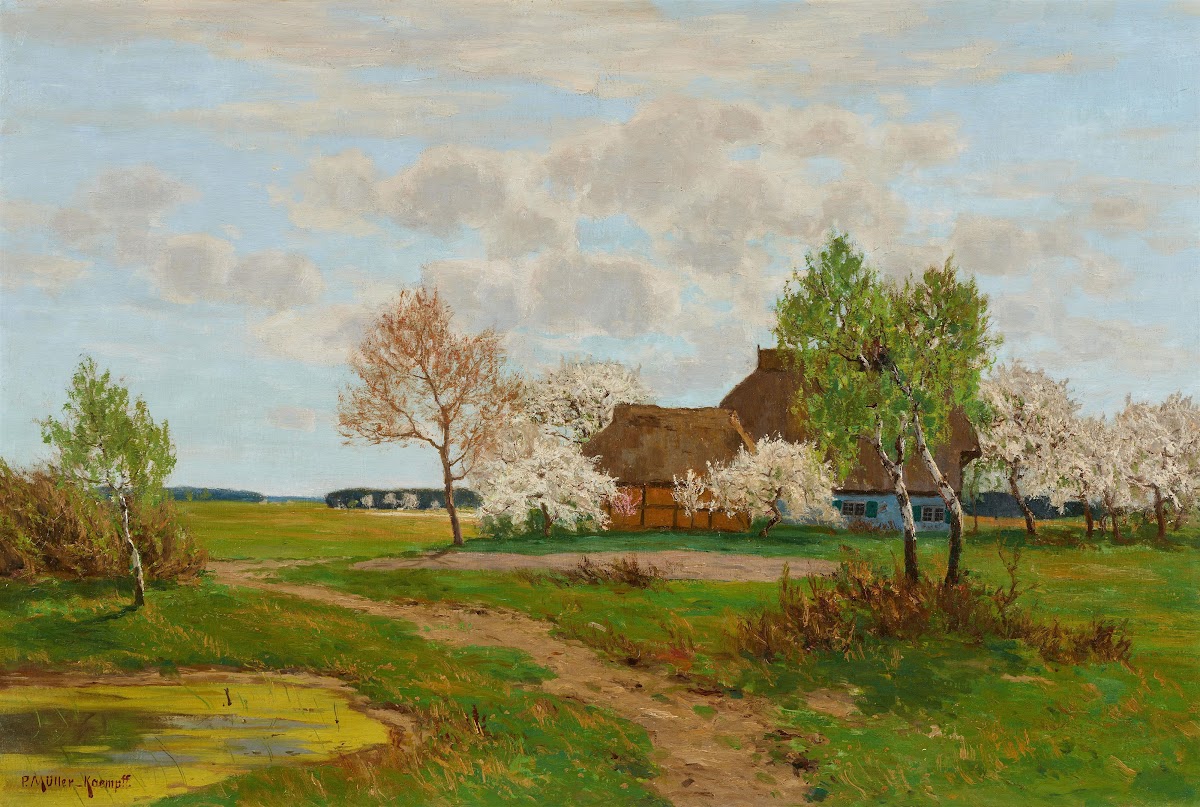 Frühsommerliche Landschaft mit Bauernkaten bei Ahrenshoop