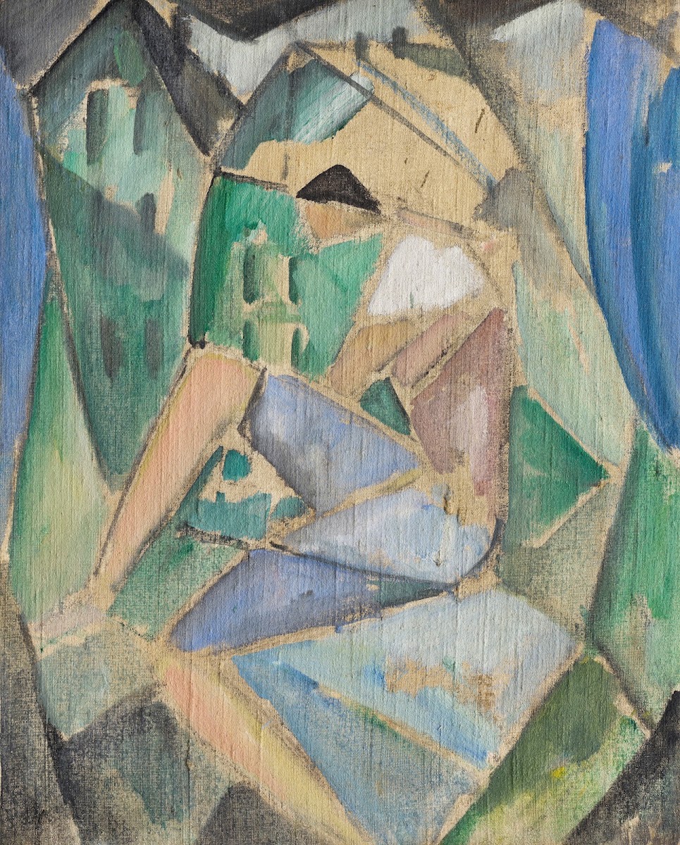 Kubistische Figur mit Häusern 1913