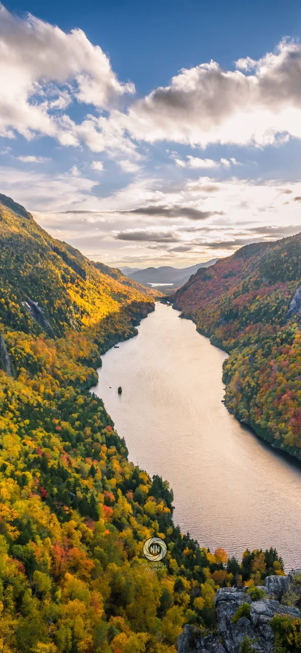 River Mountains Fall Clouds Tree 4K iPhone Phone Wallpaper