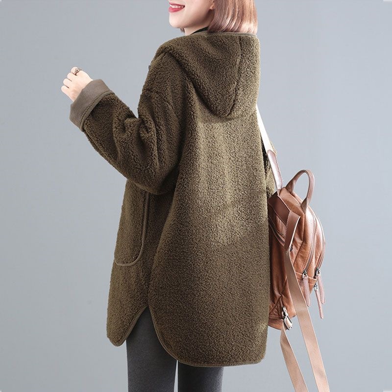Loose faux shearling coat, mid-length
