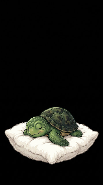 Cute Cartoon Turtle Sleeping Comfortably on a Soft White Pillow - Free mobile Wallpaper