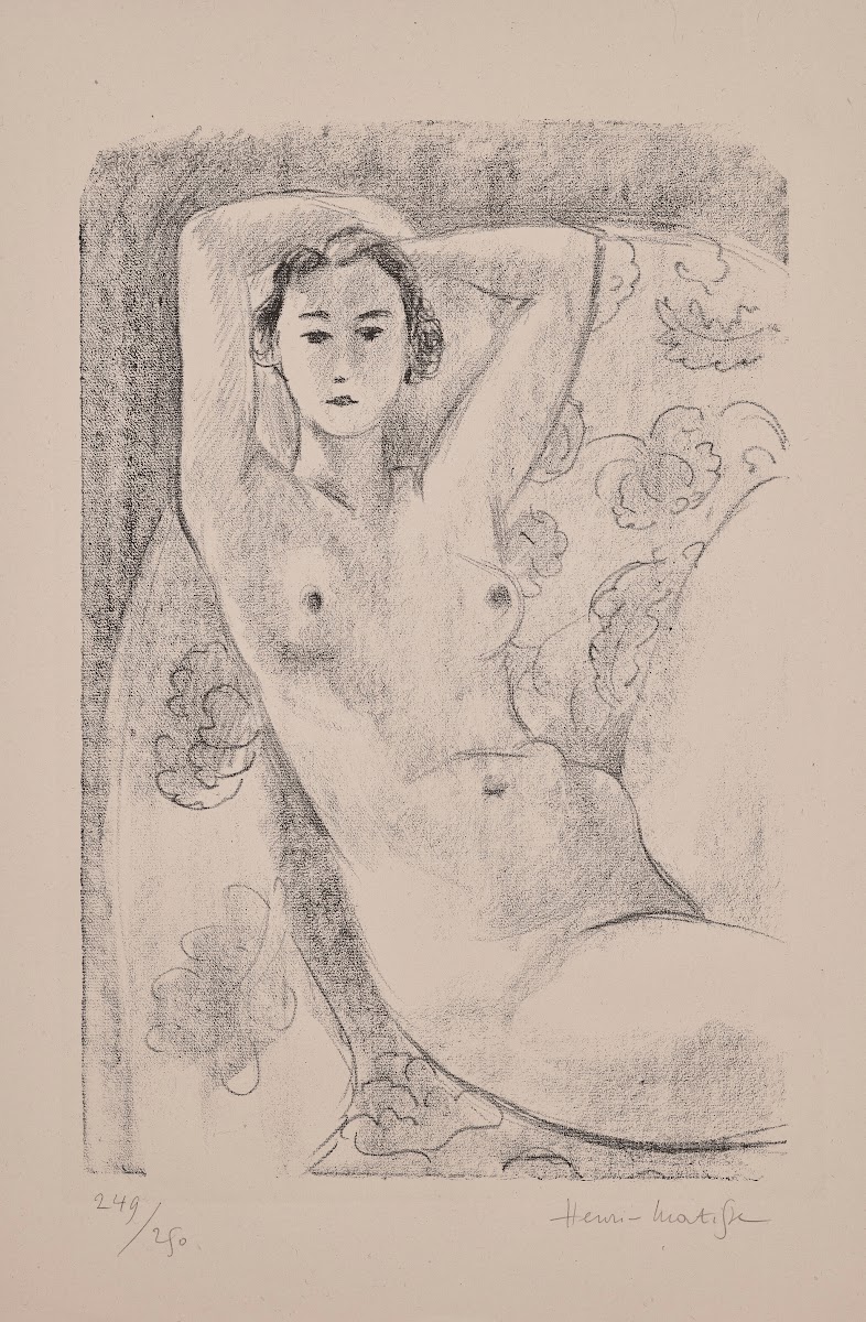 Nu assis dans un fauteuil au décor fleuri 1924