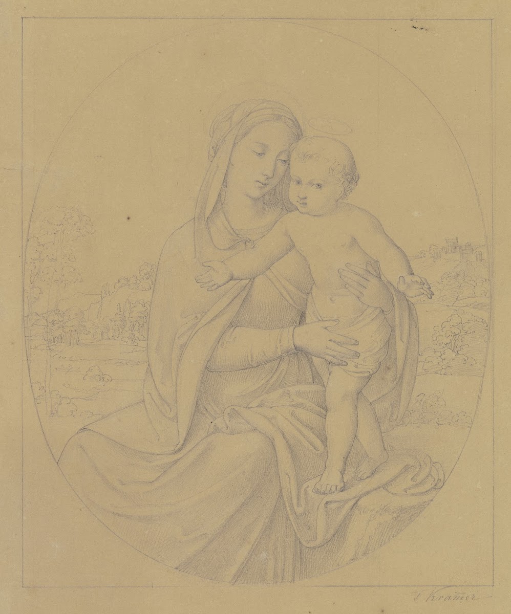 Maria mit dem Jesuskind in einer Landschaft