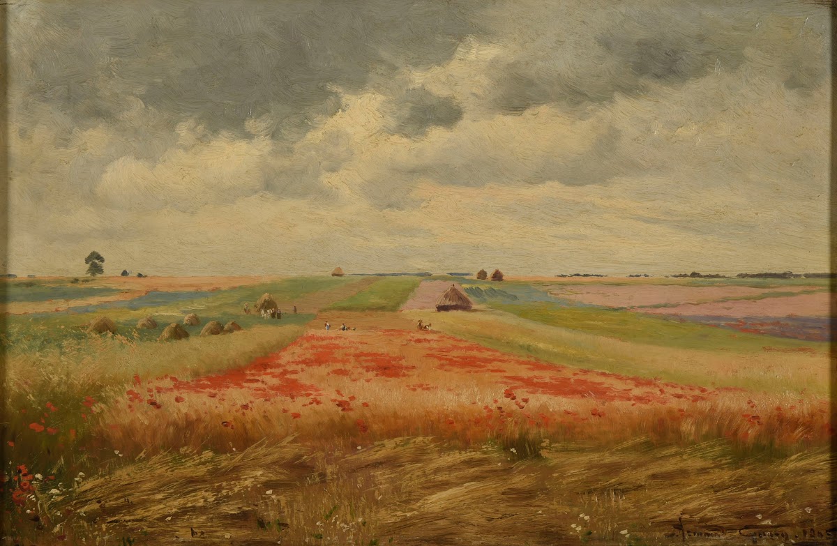 Champ dorge et de coquelicots à Pontgivart 1905