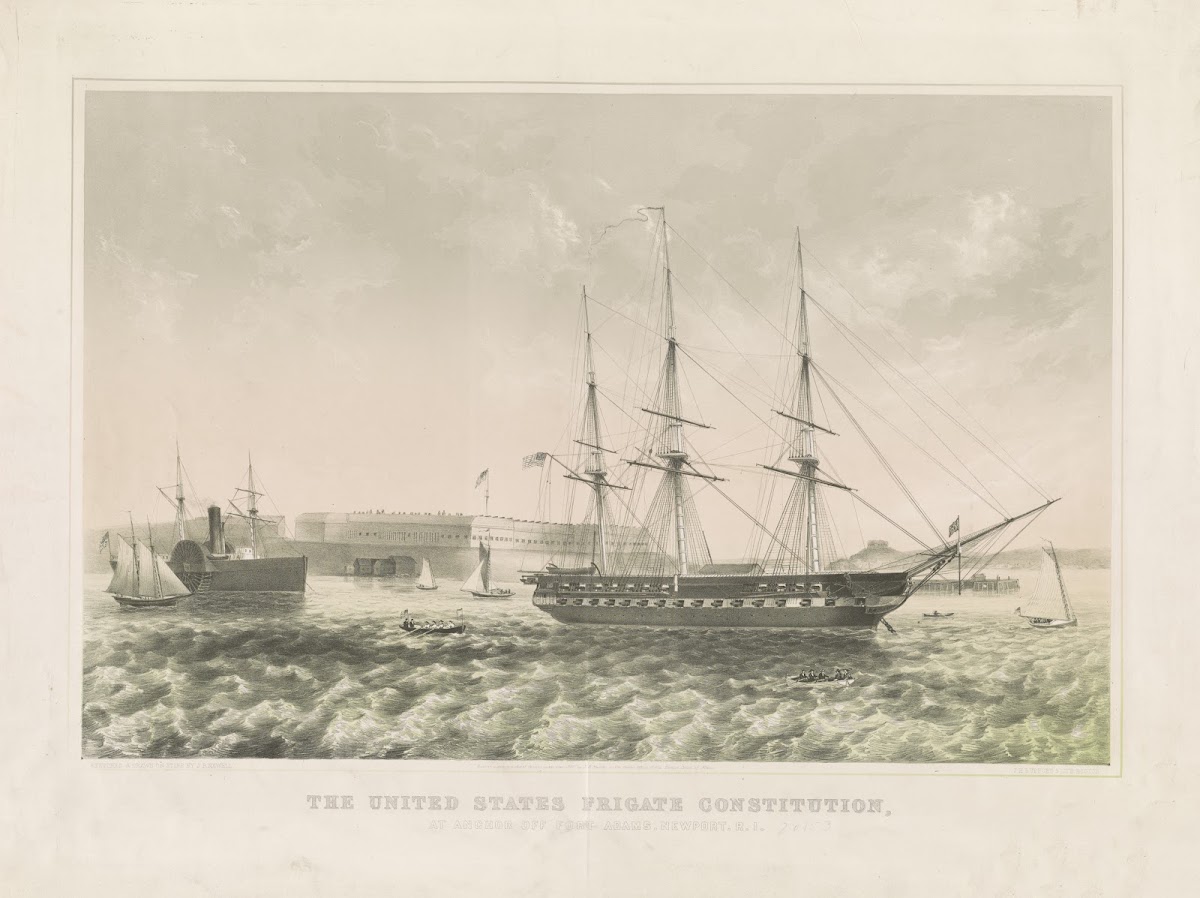 The United States frigate Constitution  at anchor off Fort Adams Newport RI 1861