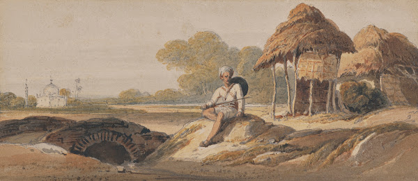 Bengal landscape with a soldier and a distant shrine