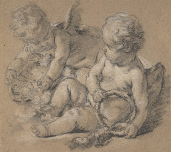 Winged Putti with Flowers ca 1750